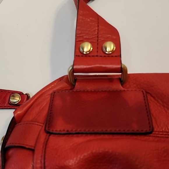 B MAKOWSKY Plushy Soft Red Leather Shoulder Bag with Gold Hardware Bottom Studs - Picture 11 of 16